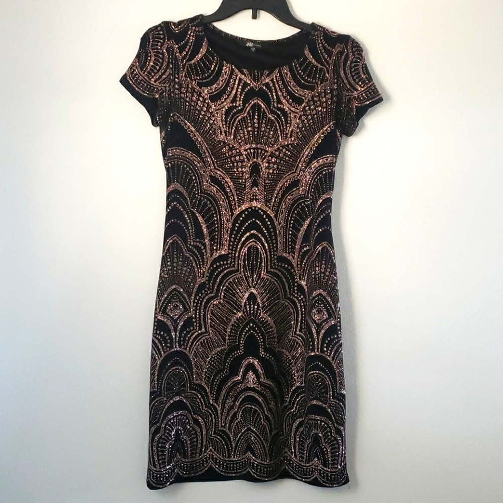 20s Inspired Rose Gold Glitter ArtDeco Mini Dress